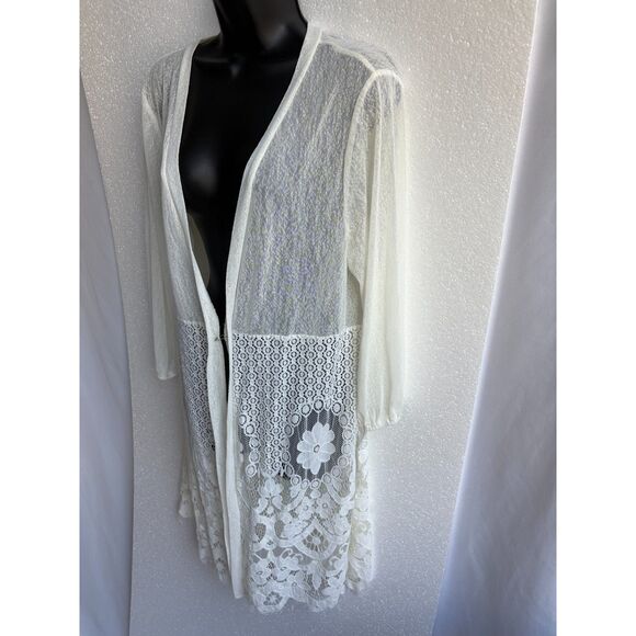 Siren Lily Mesh Stretch Cardigan Open Lace White Boho Plus Size 1X Bohemian - Picture 4 of 8